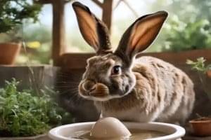 illustration-of-a-rabbit-drinking-water- from-a-bowl